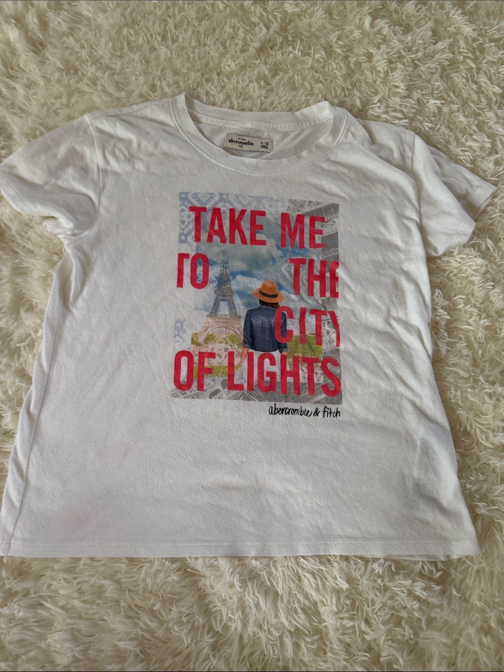 Abercrombie & Fitch White Graphic Tee with Pink Lettering